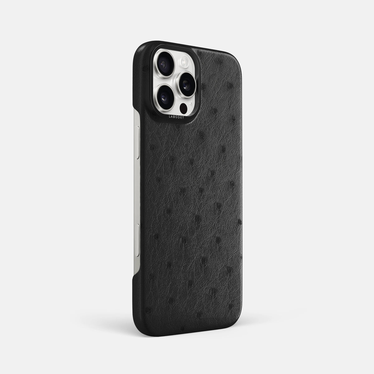 Black iPhone 16 Pro Max Classic Case Ostrich with Black Metal -2 | Black-Black