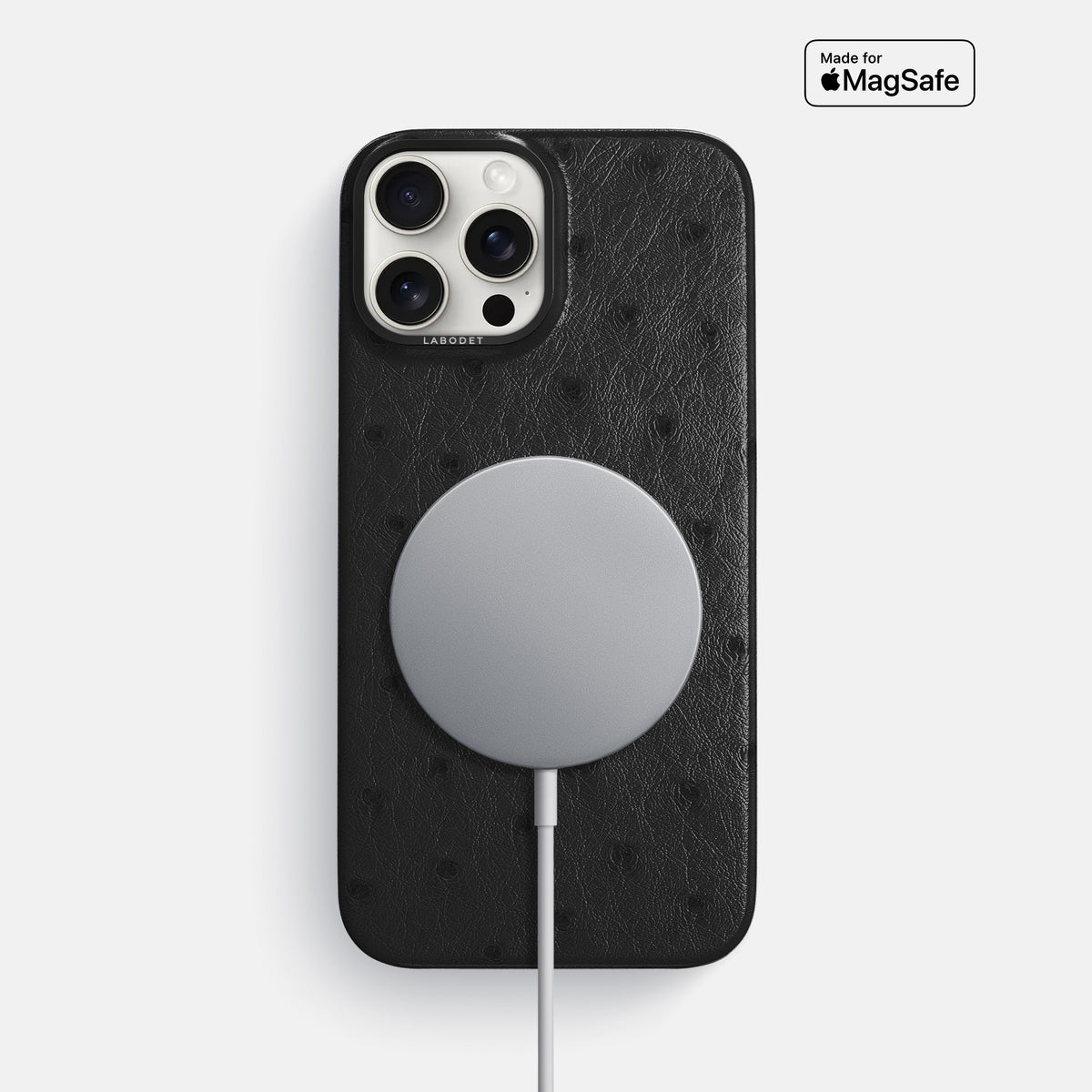Black iPhone 16 Pro Max Classic Case Ostrich with Black Metal -5 | Black-Black