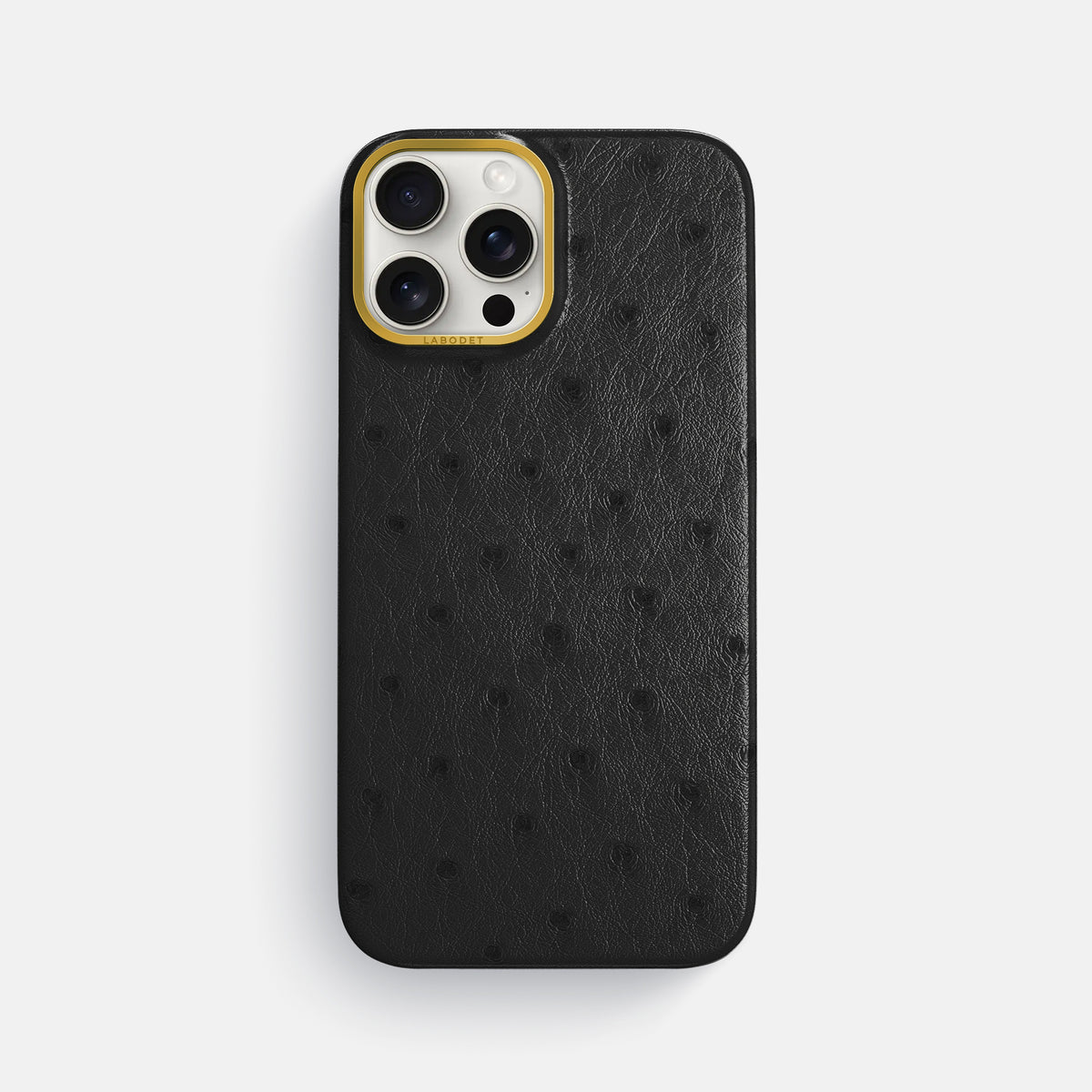 Black iPhone 16 Pro Max Classic Case Ostrich with Gold Metal -1 | Black-Gold