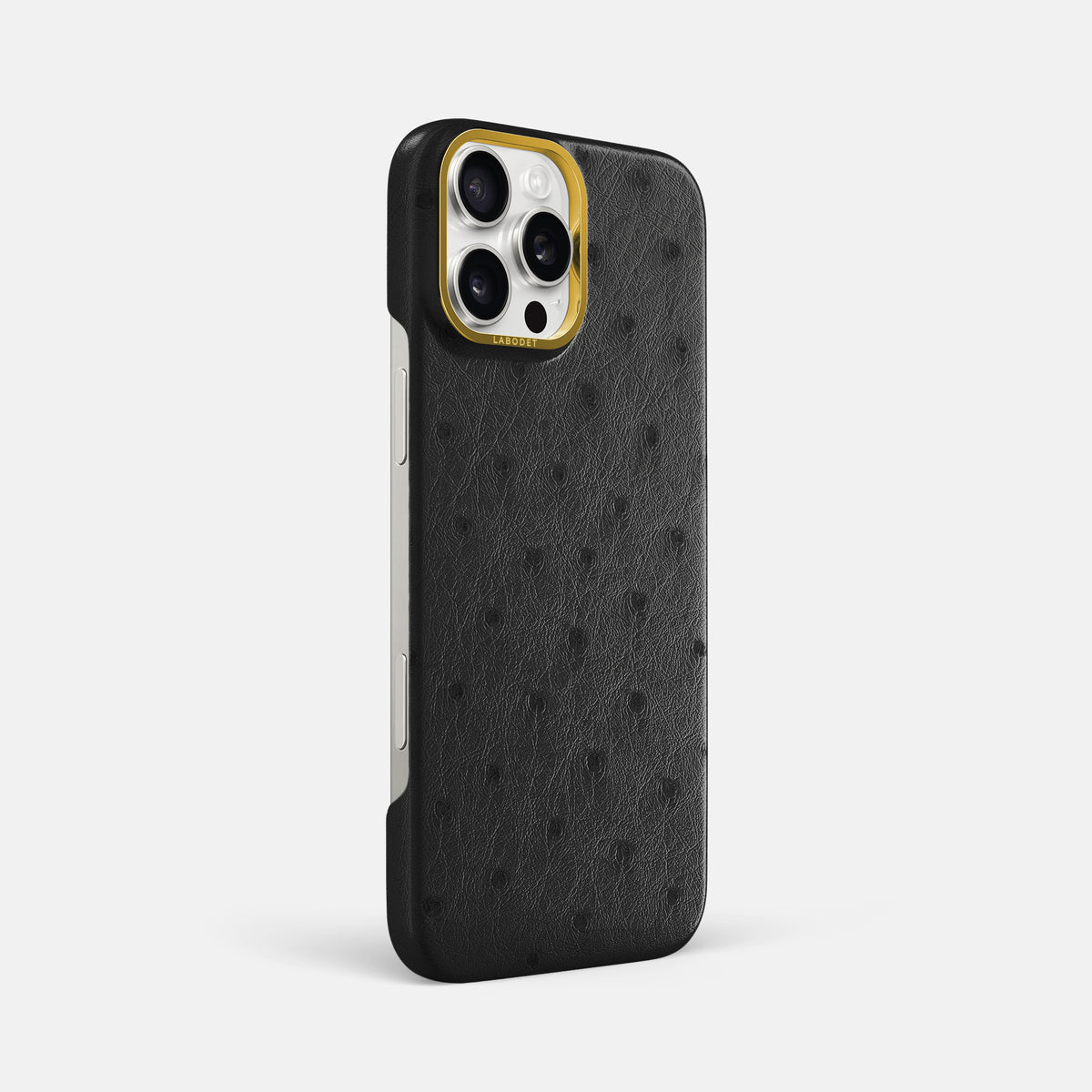 Black iPhone 16 Pro Max Classic Case Ostrich with Gold Metal -2 | Black-Gold