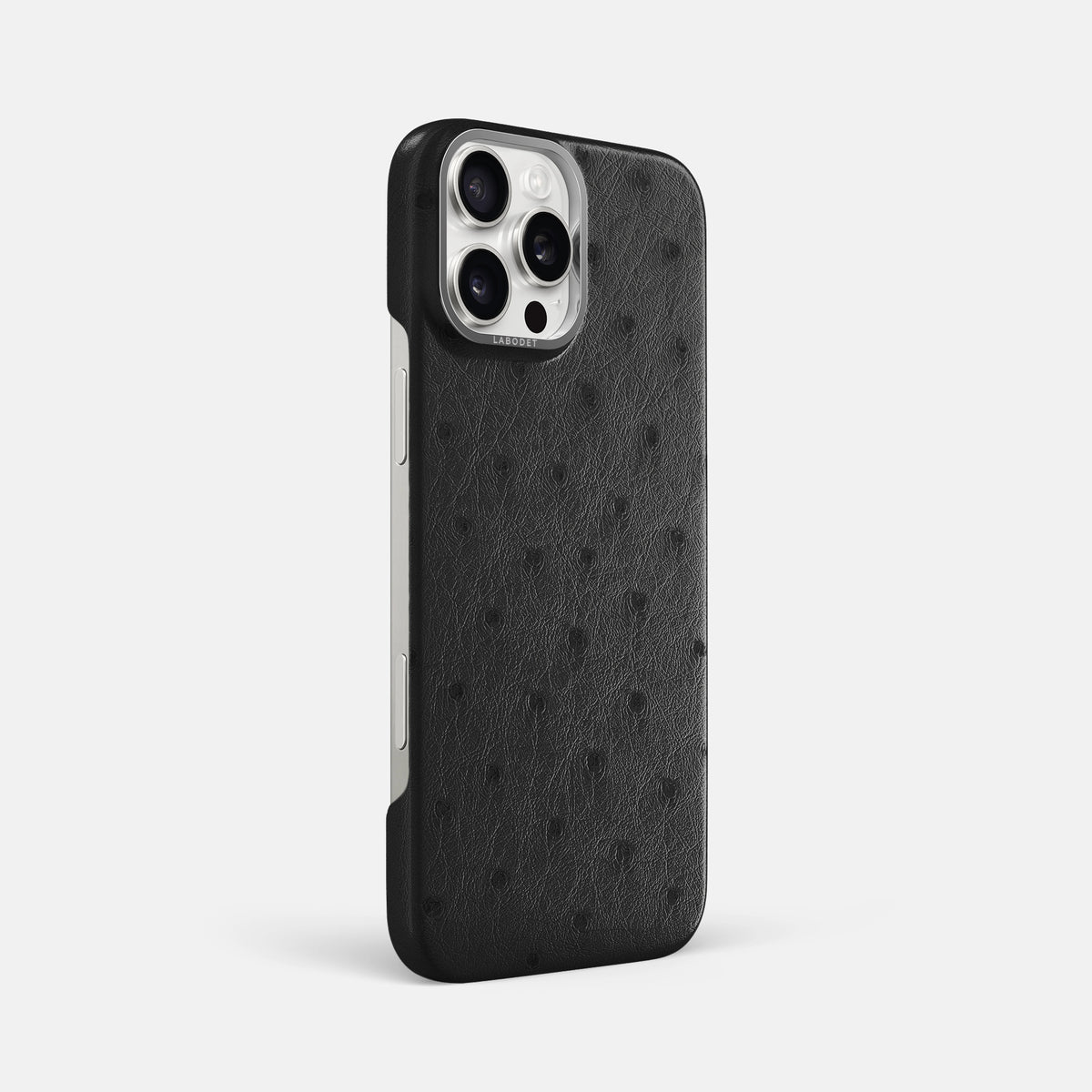Black iPhone 16 Pro Max Classic Case Ostrich with Steel Metal -2 | Black-Steel