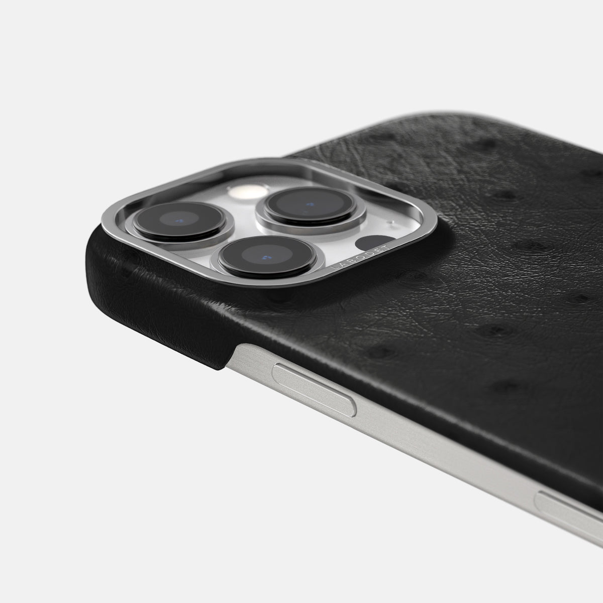 Black iPhone 16 Pro Max Classic Case Ostrich with Steel Metal -6 | Black-Steel