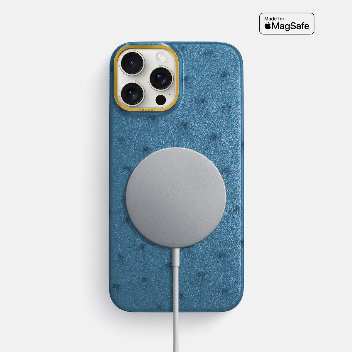 Blue-Jeans iPhone 16 Pro Max Classic Case Ostrich with Gold Metal -5 | Blue-Jeans-Gold