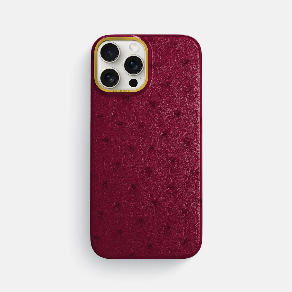 Bordeaux iPhone 16 Pro Max Classic Case Ostrich with Gold Metal -1 | Bordeaux-Gold