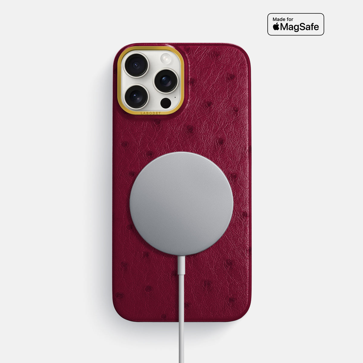 Bordeaux iPhone 16 Pro Max Classic Case Ostrich with Gold Metal -5 | Bordeaux-Gold