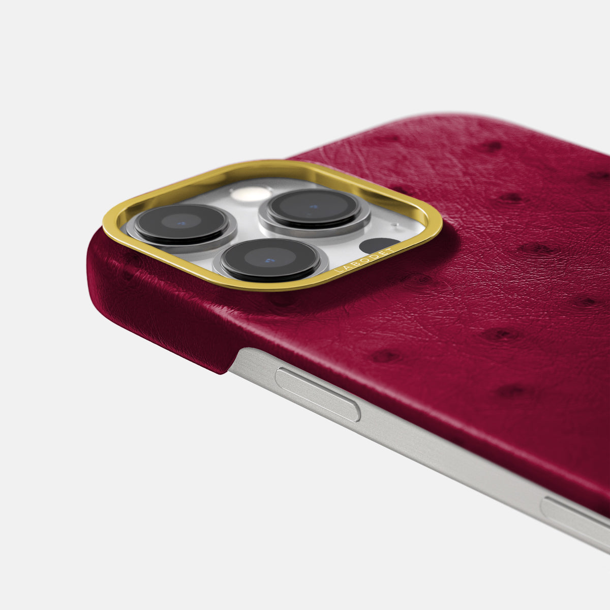 Bordeaux iPhone 16 Pro Max Classic Case Ostrich with Gold Metal -6 | Bordeaux-Gold