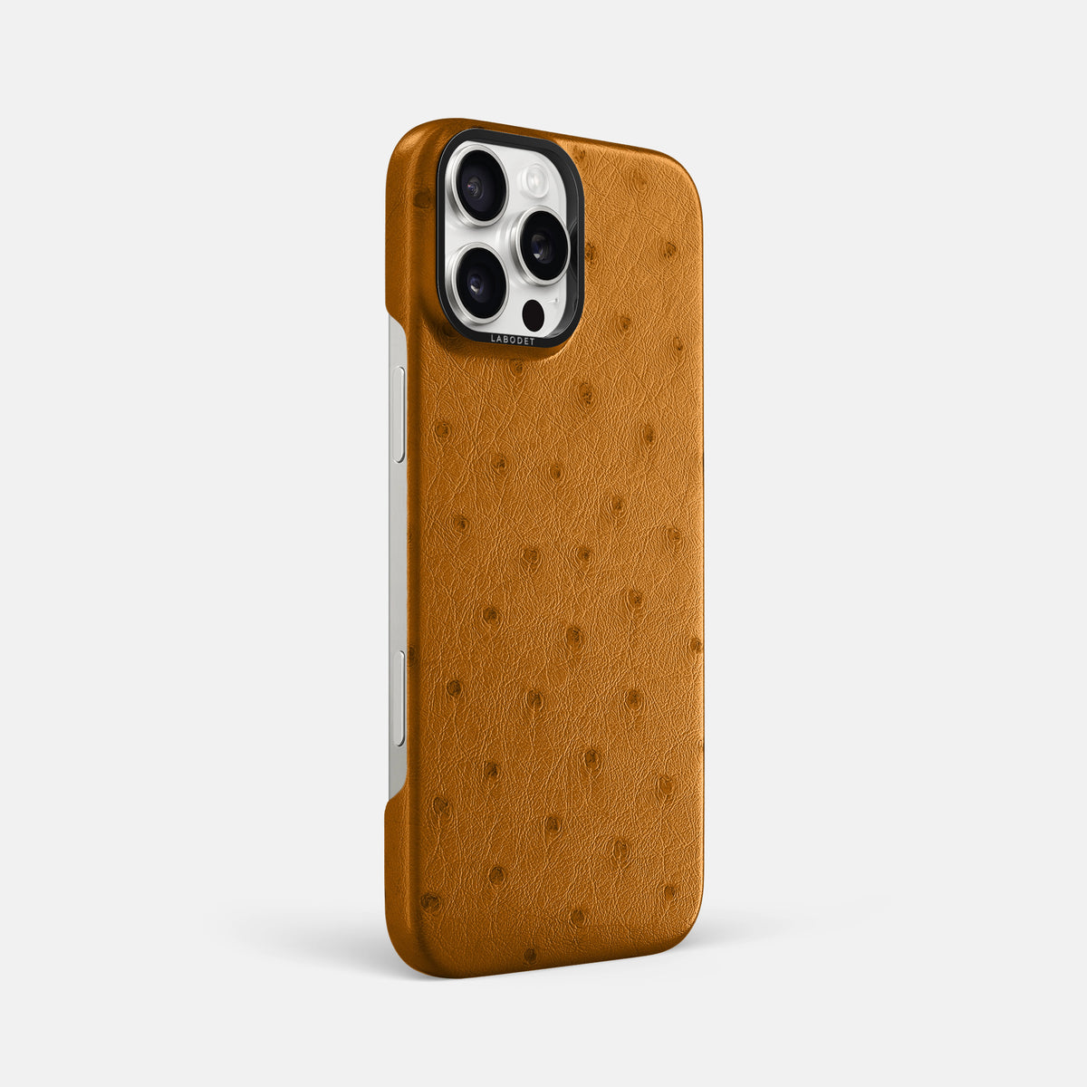 Chestnut iPhone 16 Pro Max Classic Case Ostrich with Black Metal -2 | Chestnut-Black