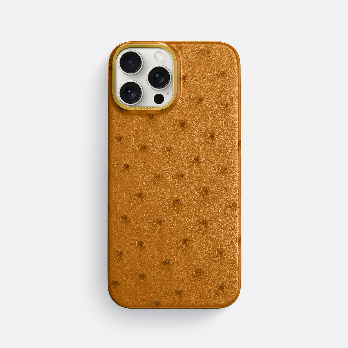 Chestnut iPhone 16 Pro Max Classic Case Ostrich with Gold Metal -1 | Chestnut-Gold