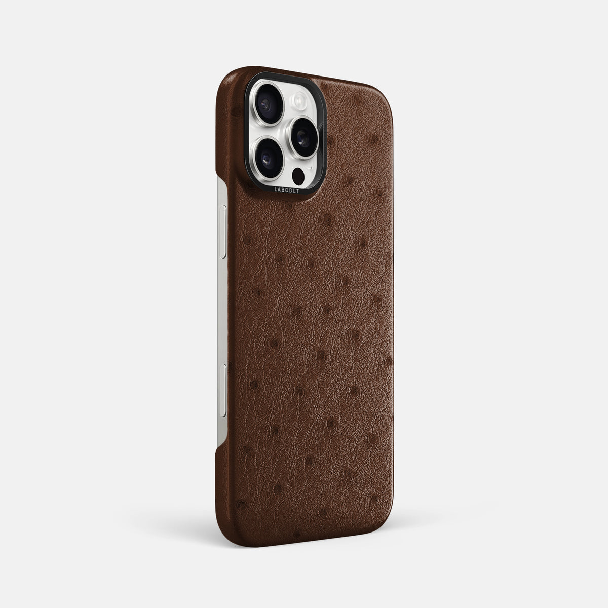 Chocolate iPhone 16 Pro Max Classic Case Ostrich with Black Metal -2 | Chocolate-Black
