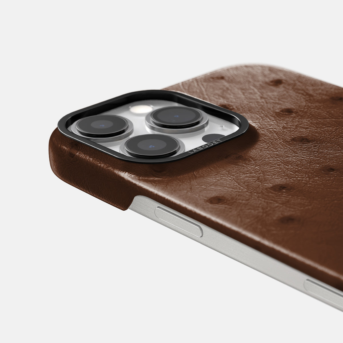 Chocolate iPhone 16 Pro Max Classic Case Ostrich with Black Metal -6 | Chocolate-Black