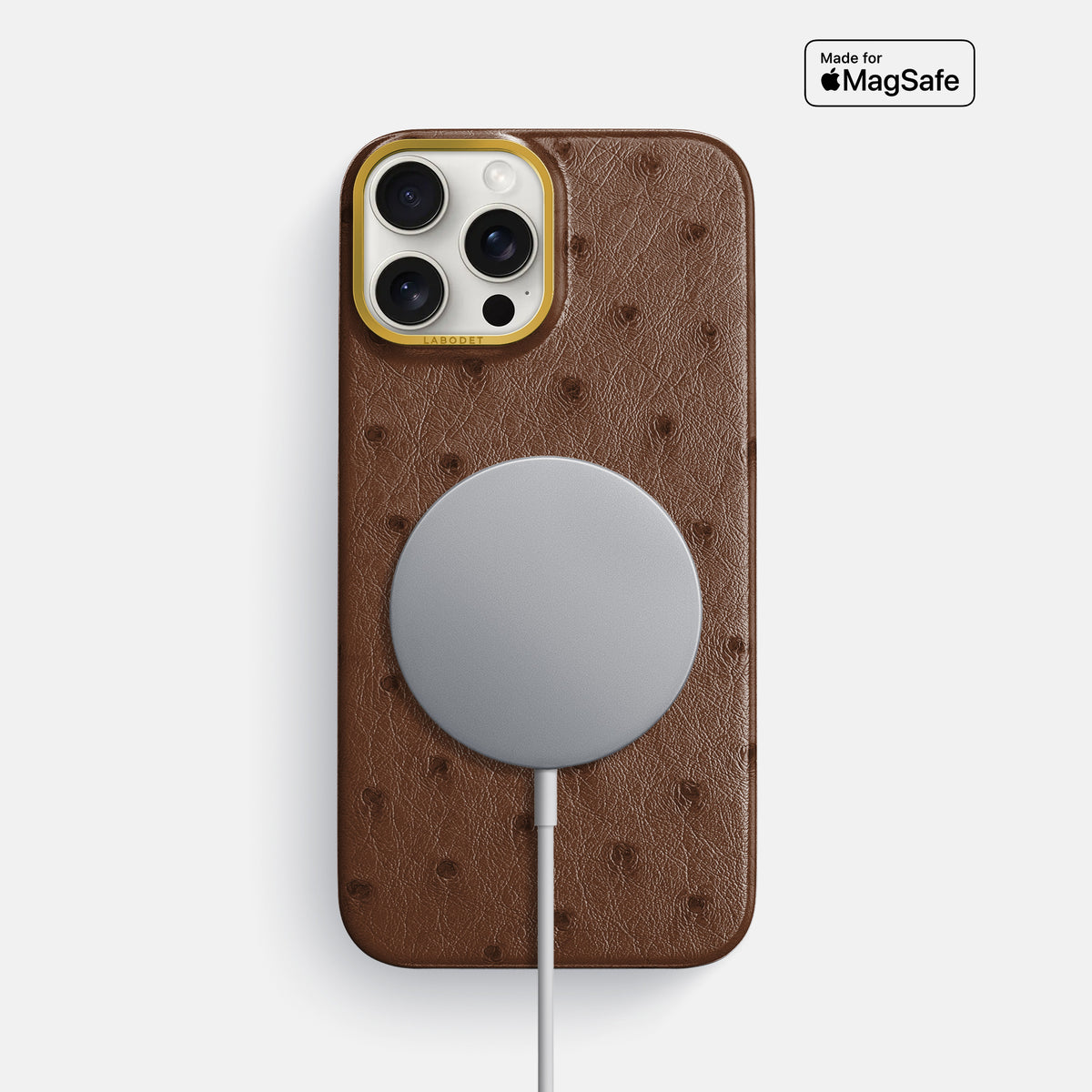 Chocolate iPhone 16 Pro Max Classic Case Ostrich with Gold Metal -5 | Chocolate-Gold