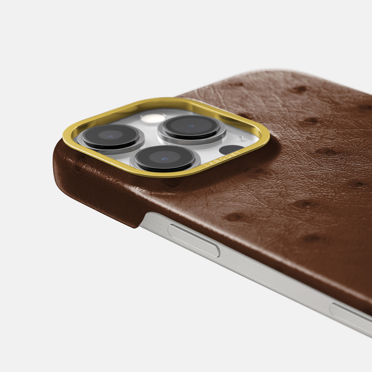 Chocolate iPhone 16 Pro Max Classic Case Ostrich with Gold Metal -6 | Chocolate-Gold