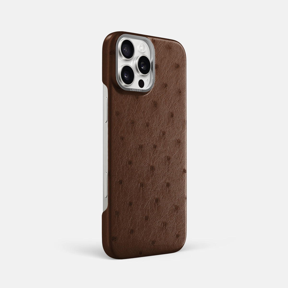 Chocolate iPhone 16 Pro Max Classic Case Ostrich with Steel Metal -2 | Chocolate-Steel