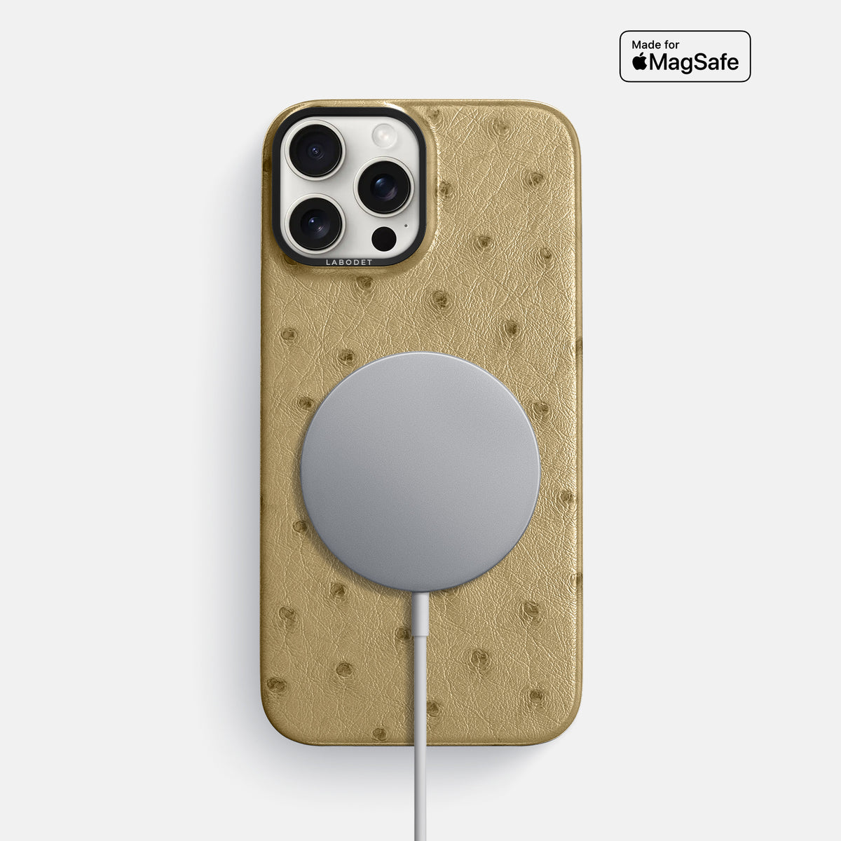 Desert-Sand iPhone 16 Pro Max Classic Case Ostrich with Black Metal -5 | Desert-Sand-Black