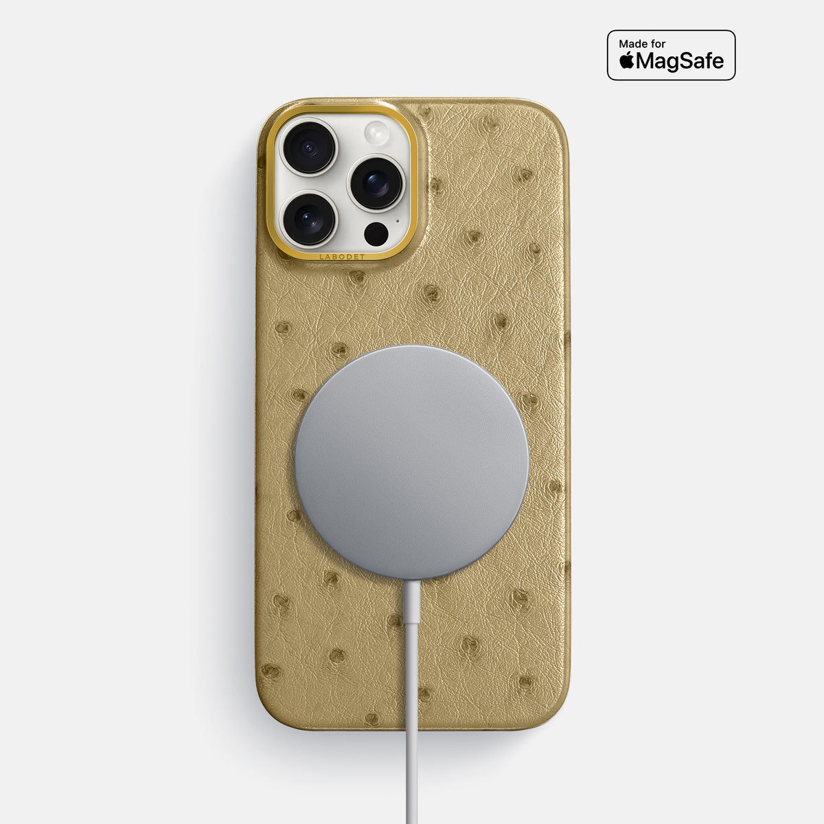 Desert-Sand iPhone 16 Pro Max Classic Case Ostrich with Gold Metal -5 | Desert-Sand-Gold