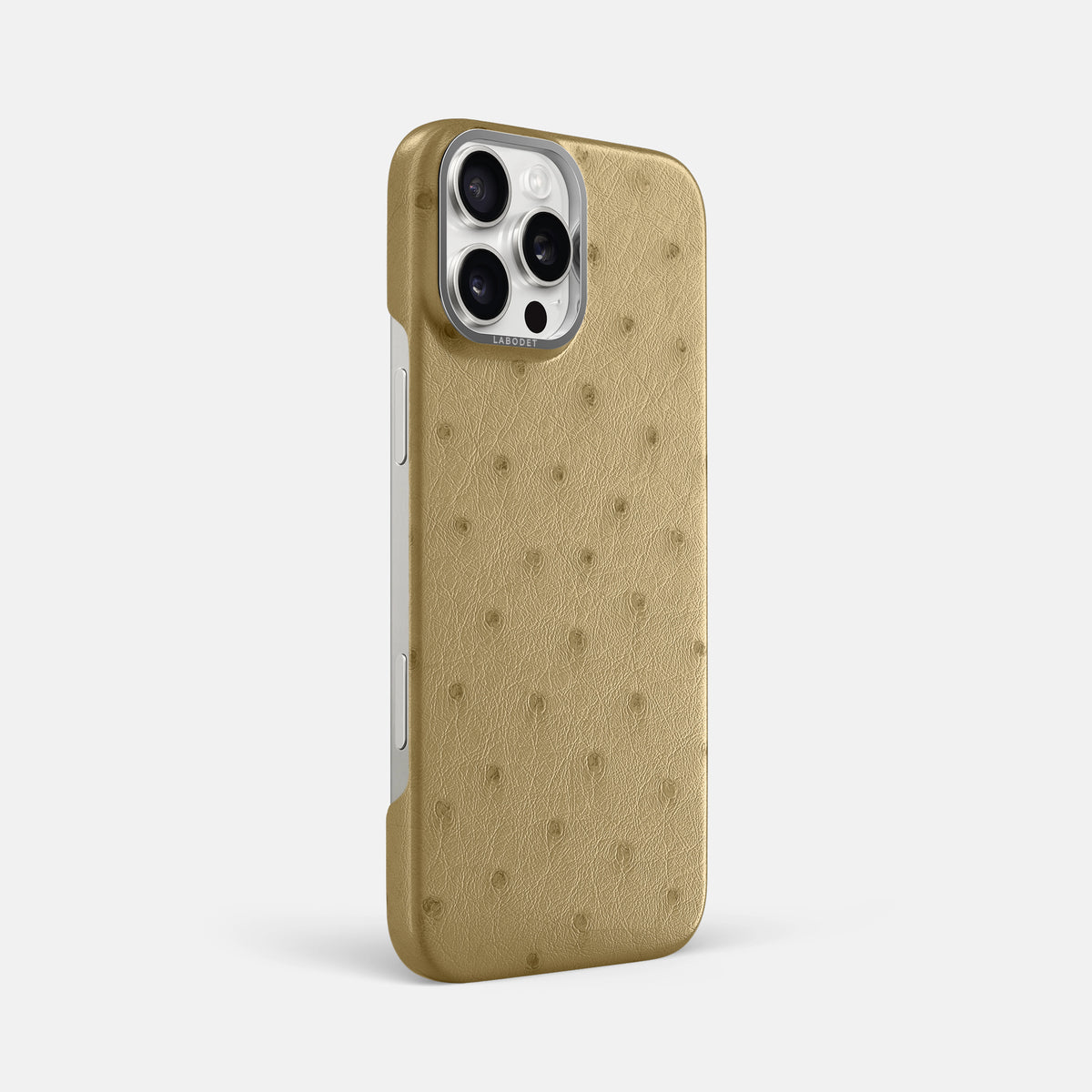 Desert-Sand iPhone 16 Pro Max Classic Case Ostrich with Steel Metal -2 | Desert-Sand-Steel