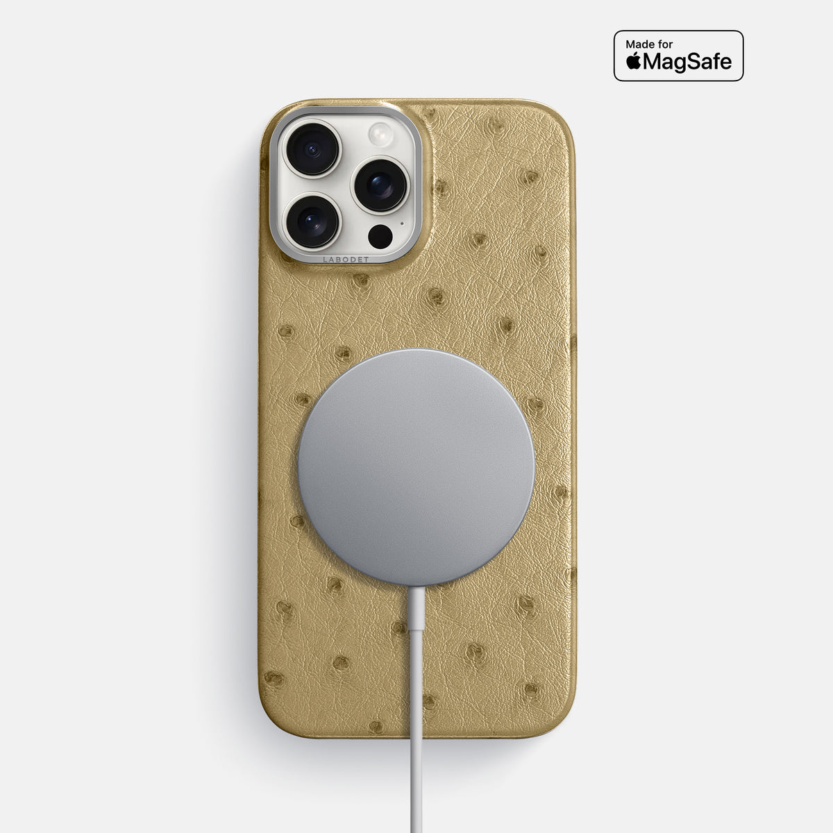 Desert-Sand iPhone 16 Pro Max Classic Case Ostrich with Steel Metal -5 | Desert-Sand-Steel