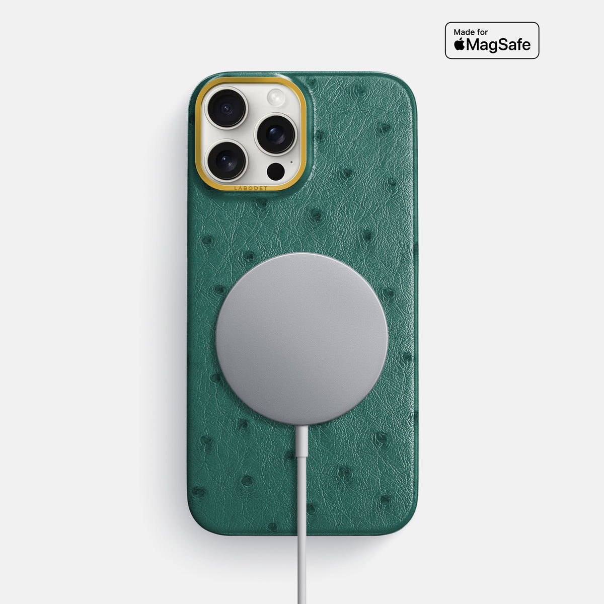 Forest-Green iPhone 16 Pro Max Classic Case Ostrich with Gold Metal -5 | Forest-Green-Gold
