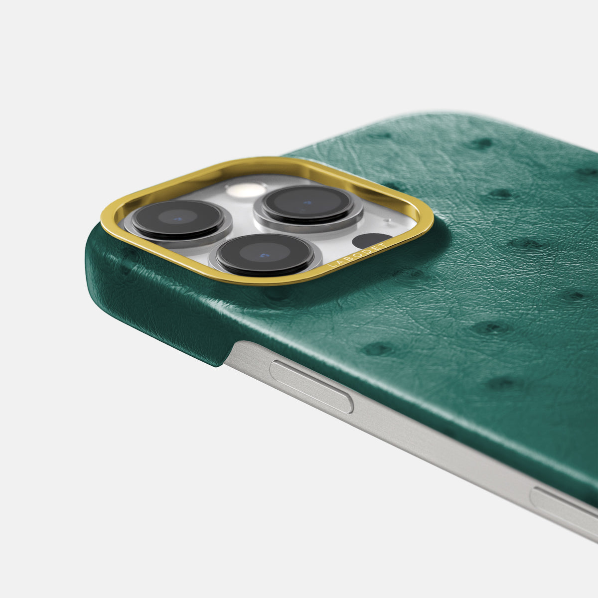 Forest-Green iPhone 16 Pro Max Classic Case Ostrich with Gold Metal -6 | Forest-Green-Gold