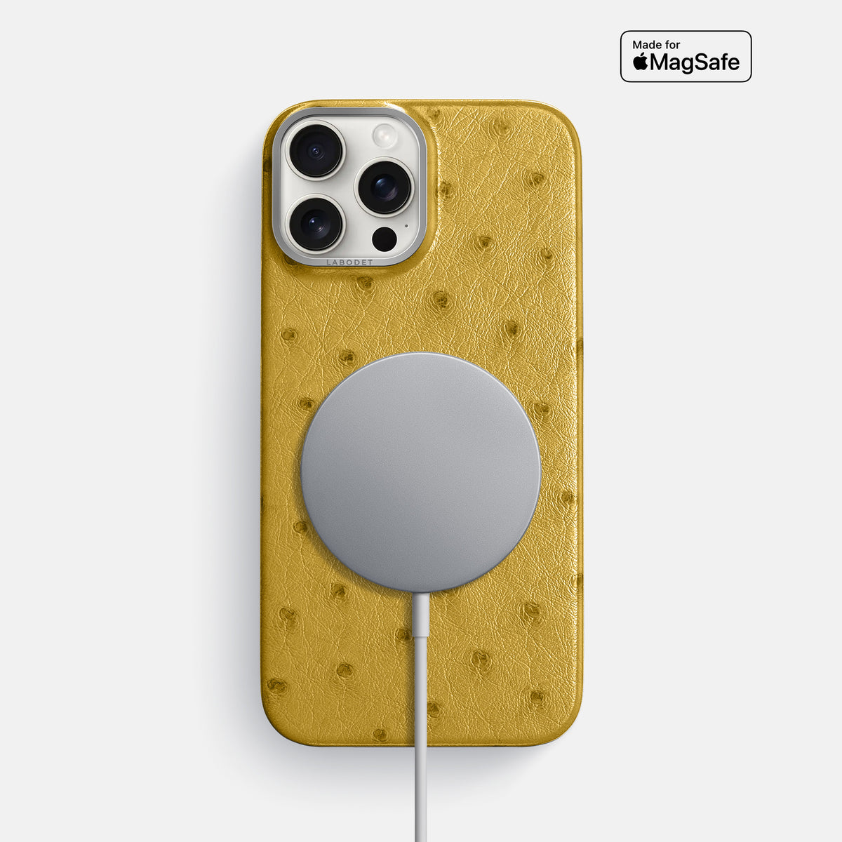 Gold iPhone 16 Pro Max Classic Case Ostrich with Steel Metal -5 | Gold-Steel