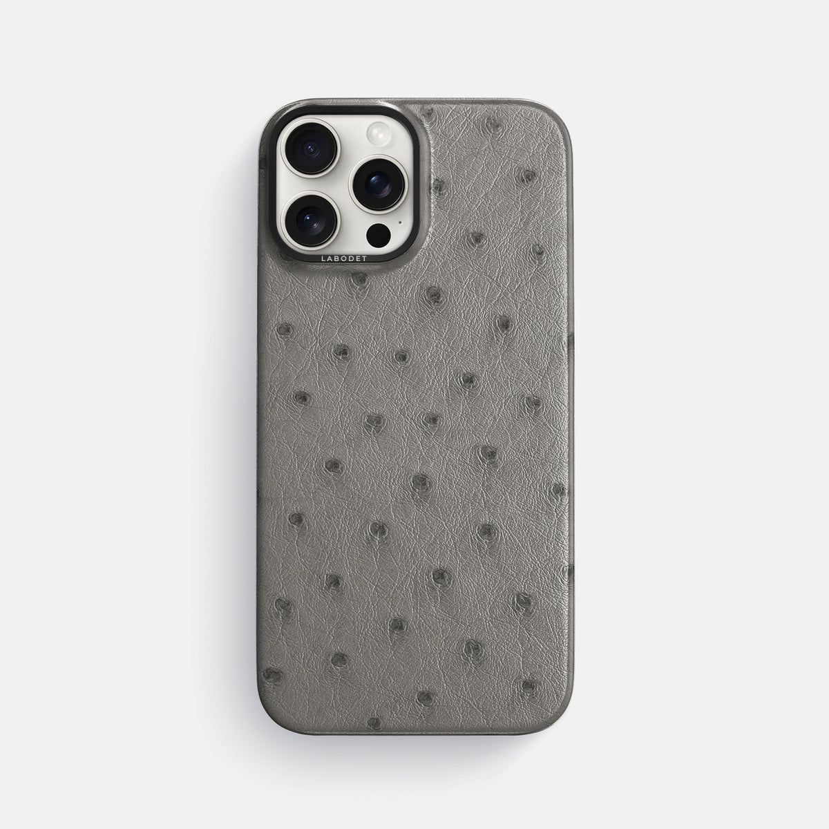 Grey iPhone 16 Pro Max Classic Case Ostrich with Black Metal -1 | Grey-Black
