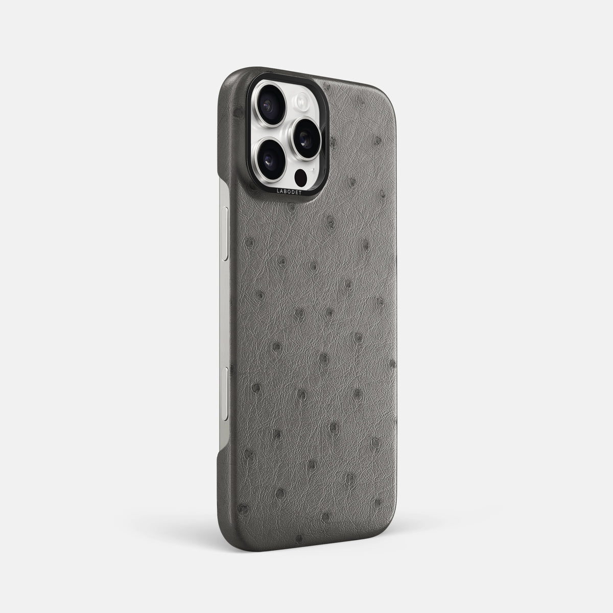 Grey iPhone 16 Pro Max Classic Case Ostrich with Black Metal -2 | Grey-Black