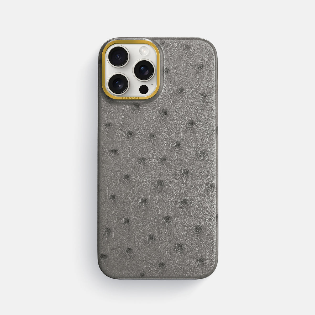 Grey iPhone 16 Pro Max Classic Case Ostrich with Gold Metal -1 | Grey-Gold