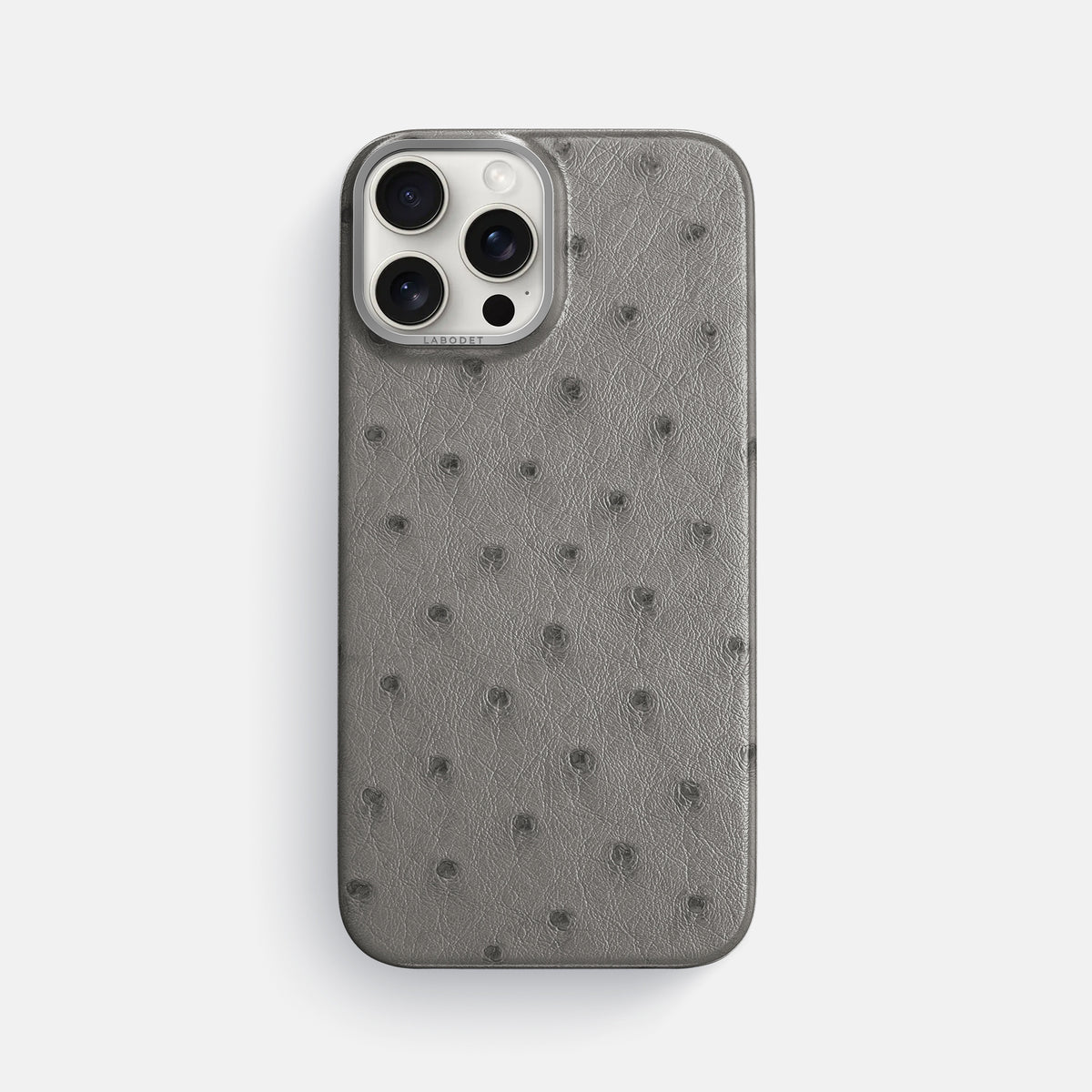 Grey iPhone 16 Pro Max Classic Case Ostrich with Steel Metal -1 | Grey-Steel