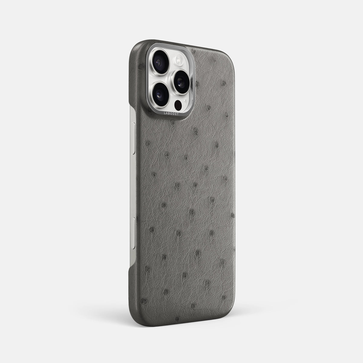Grey iPhone 16 Pro Max Classic Case Ostrich with Steel Metal -2 | Grey-Steel
