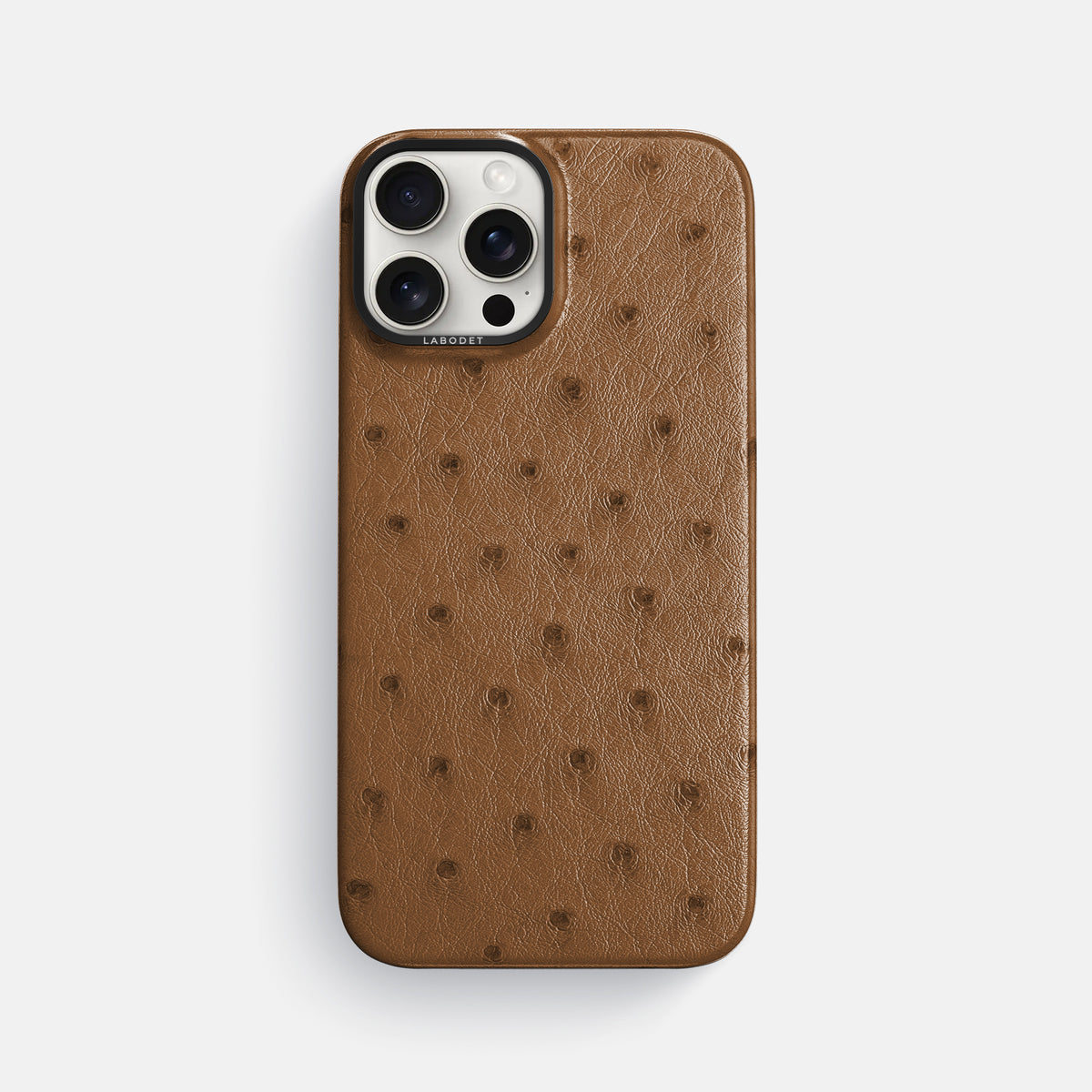 Medium-Brown iPhone 16 Pro Max Classic Case Ostrich with Black Metal -1 | Medium-Brown-Black