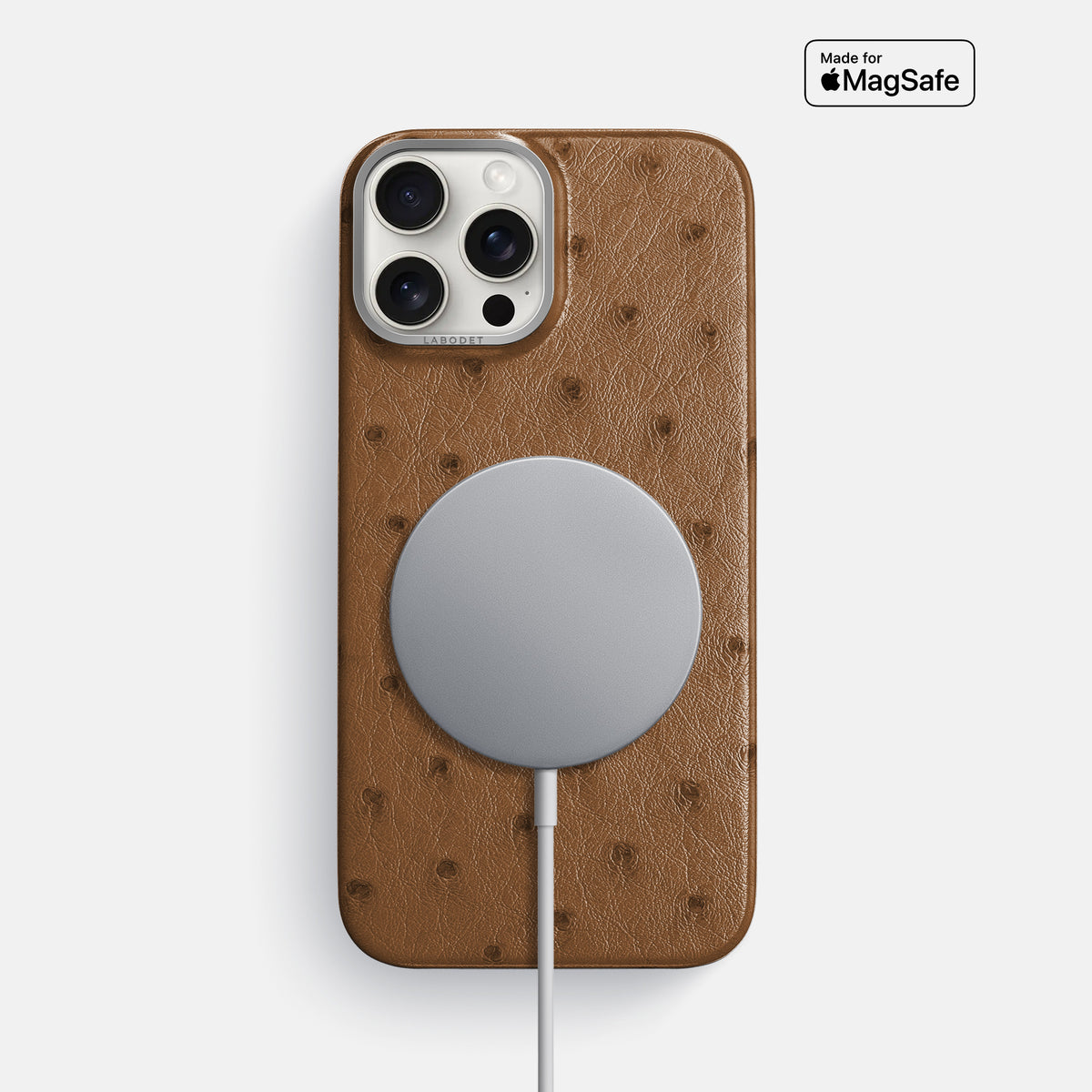 Medium-Brown iPhone 16 Pro Max Classic Case Ostrich with Steel Metal -5 | Medium-Brown-Steel