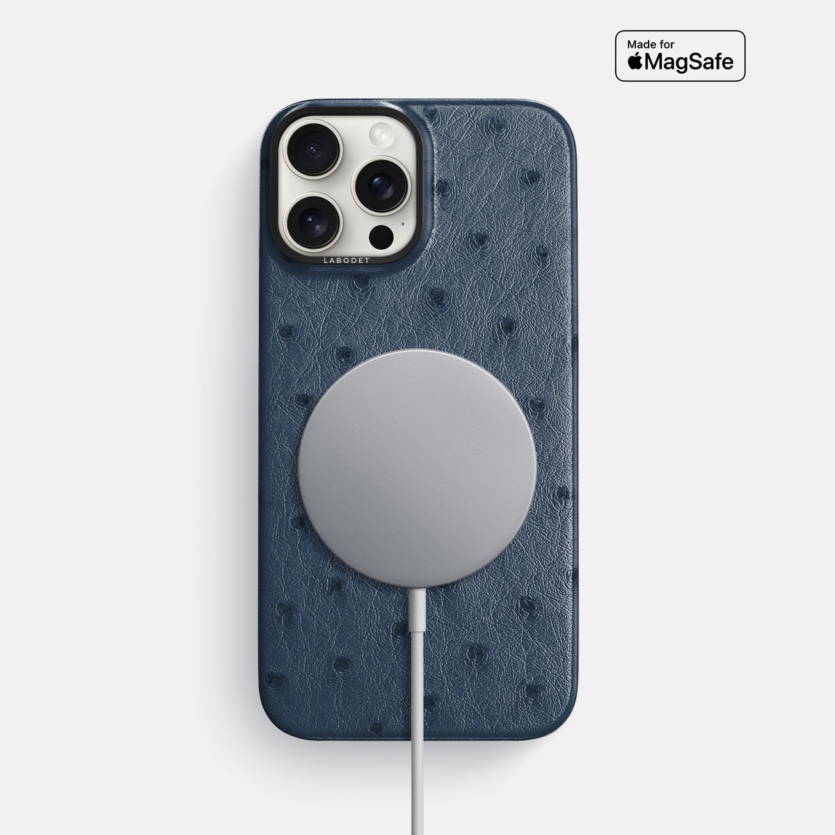 Navy-Blue iPhone 16 Pro Max Classic Case Ostrich with Black Metal -5 | Navy-Blue-Black
