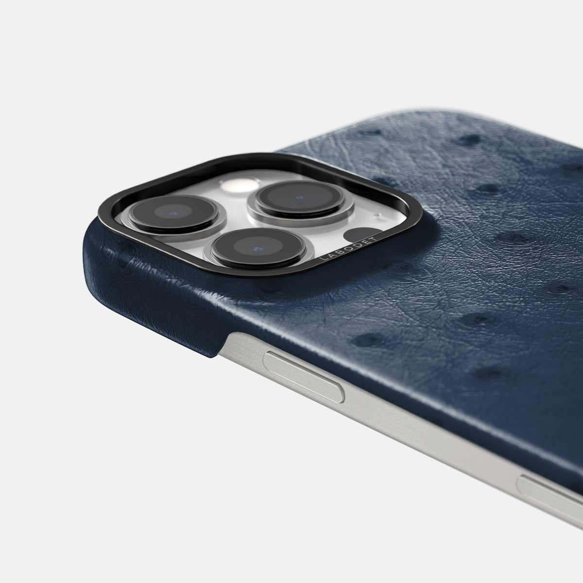 Navy-Blue iPhone 16 Pro Max Classic Case Ostrich with Black Metal -6 | Navy-Blue-Black