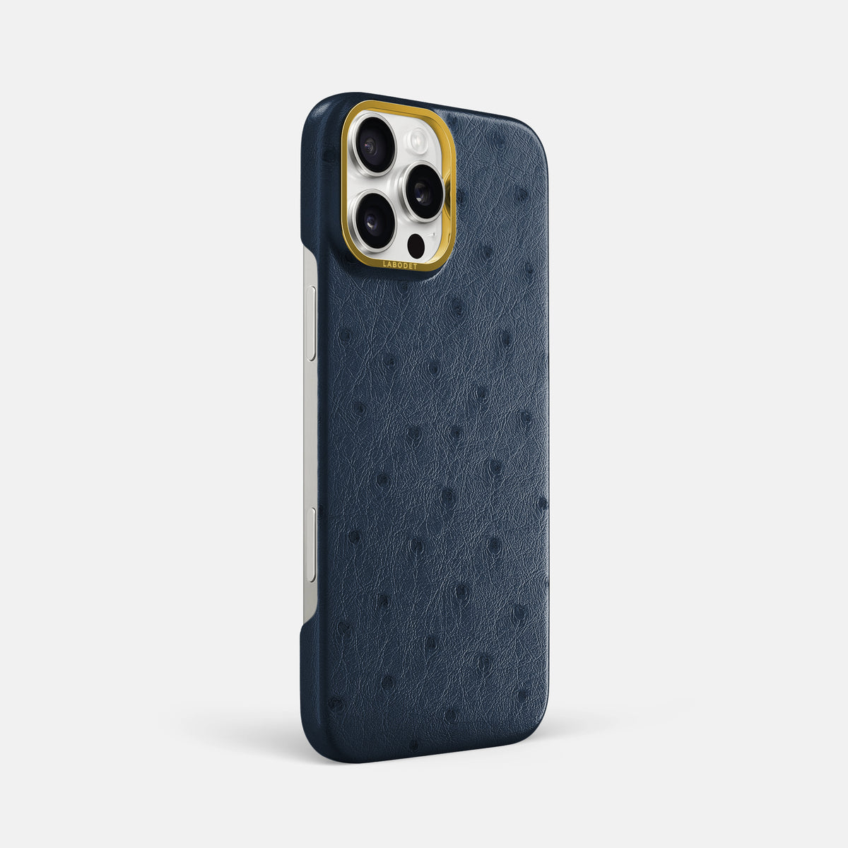 Navy-Blue iPhone 16 Pro Max Classic Case Ostrich with Gold Metal -2 | Navy-Blue-Gold