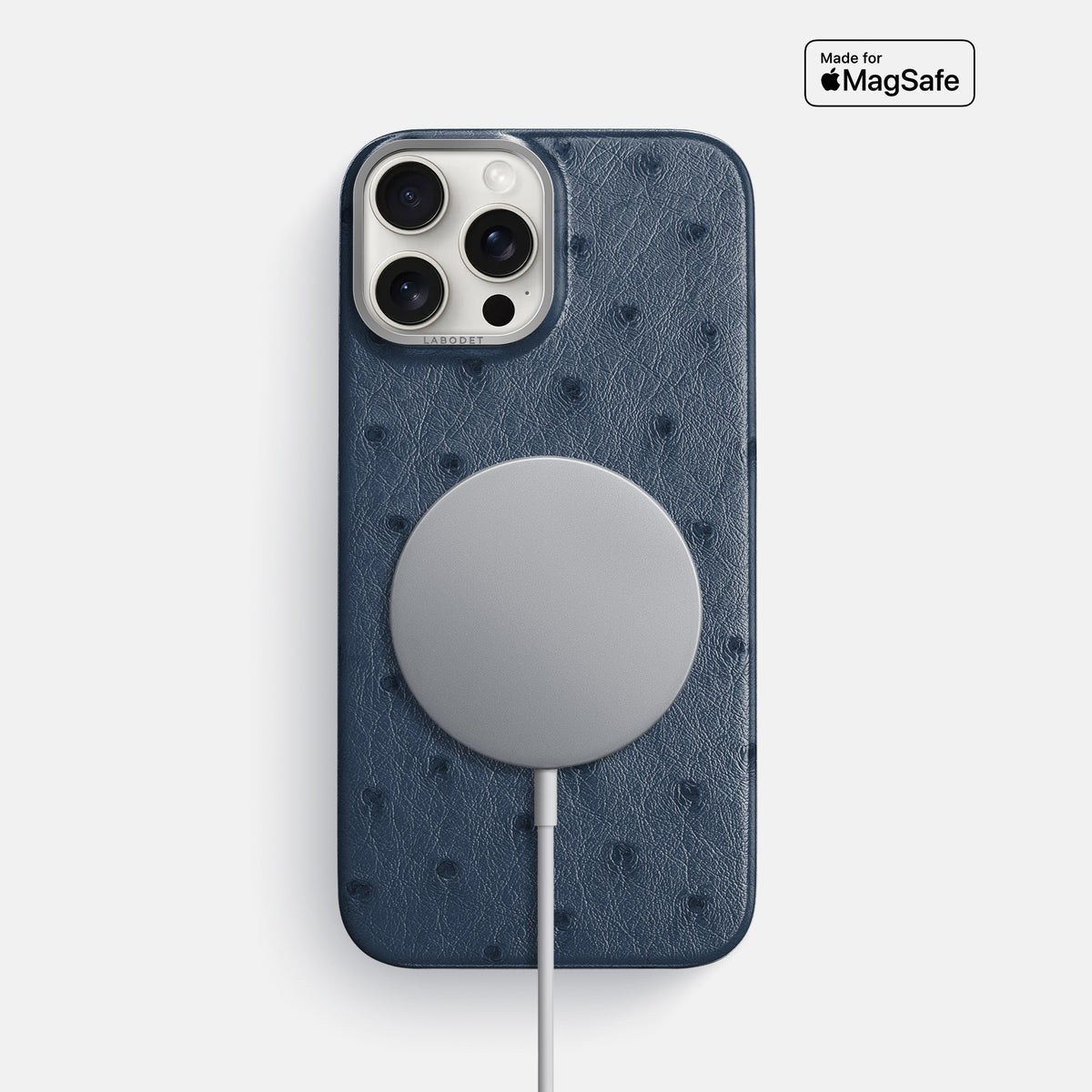 Navy-Blue iPhone 16 Pro Max Classic Case Ostrich with Steel Metal -5 | Navy-Blue-Steel