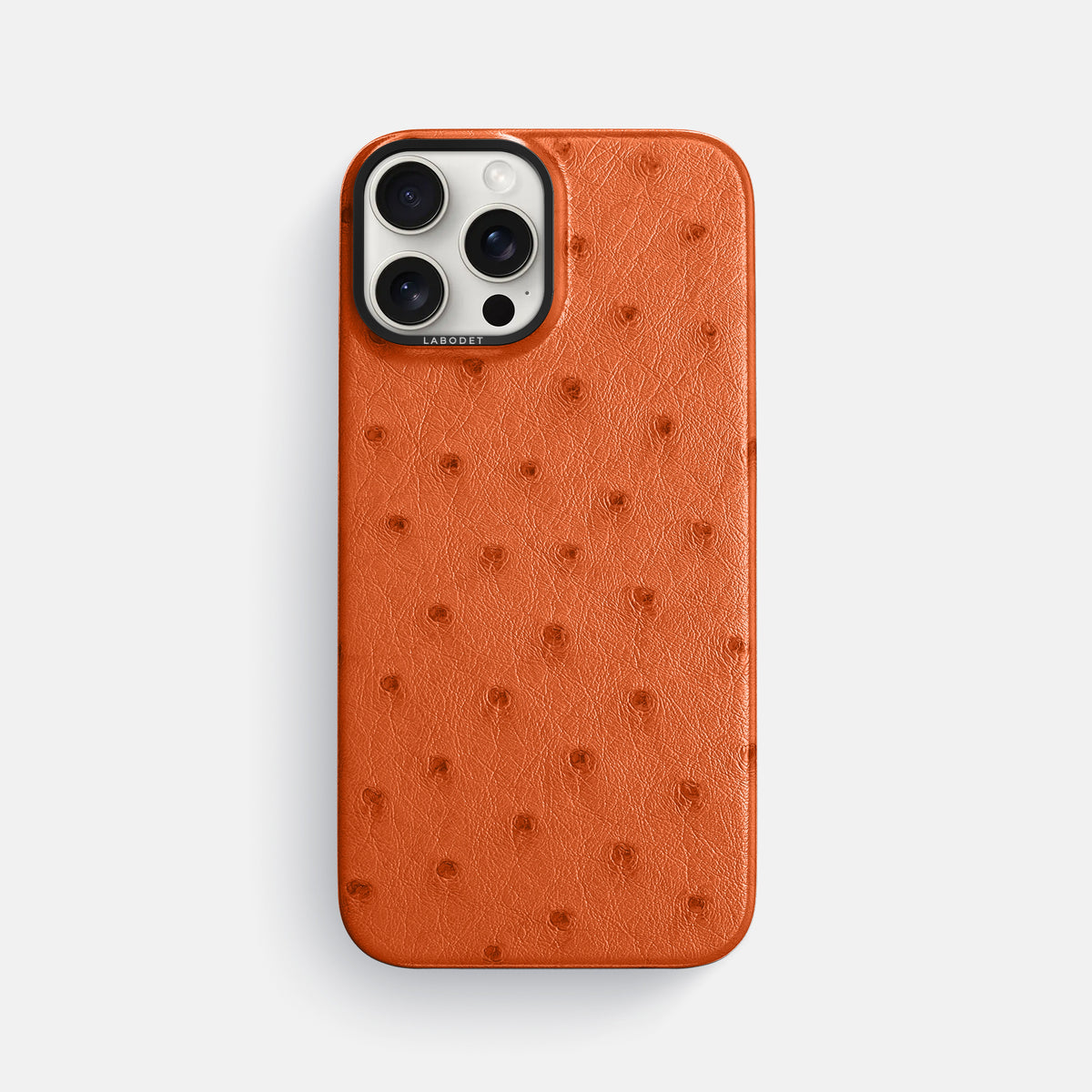 Orange iPhone 16 Pro Max Classic Case Ostrich with Black Metal -1 | Orange-Black