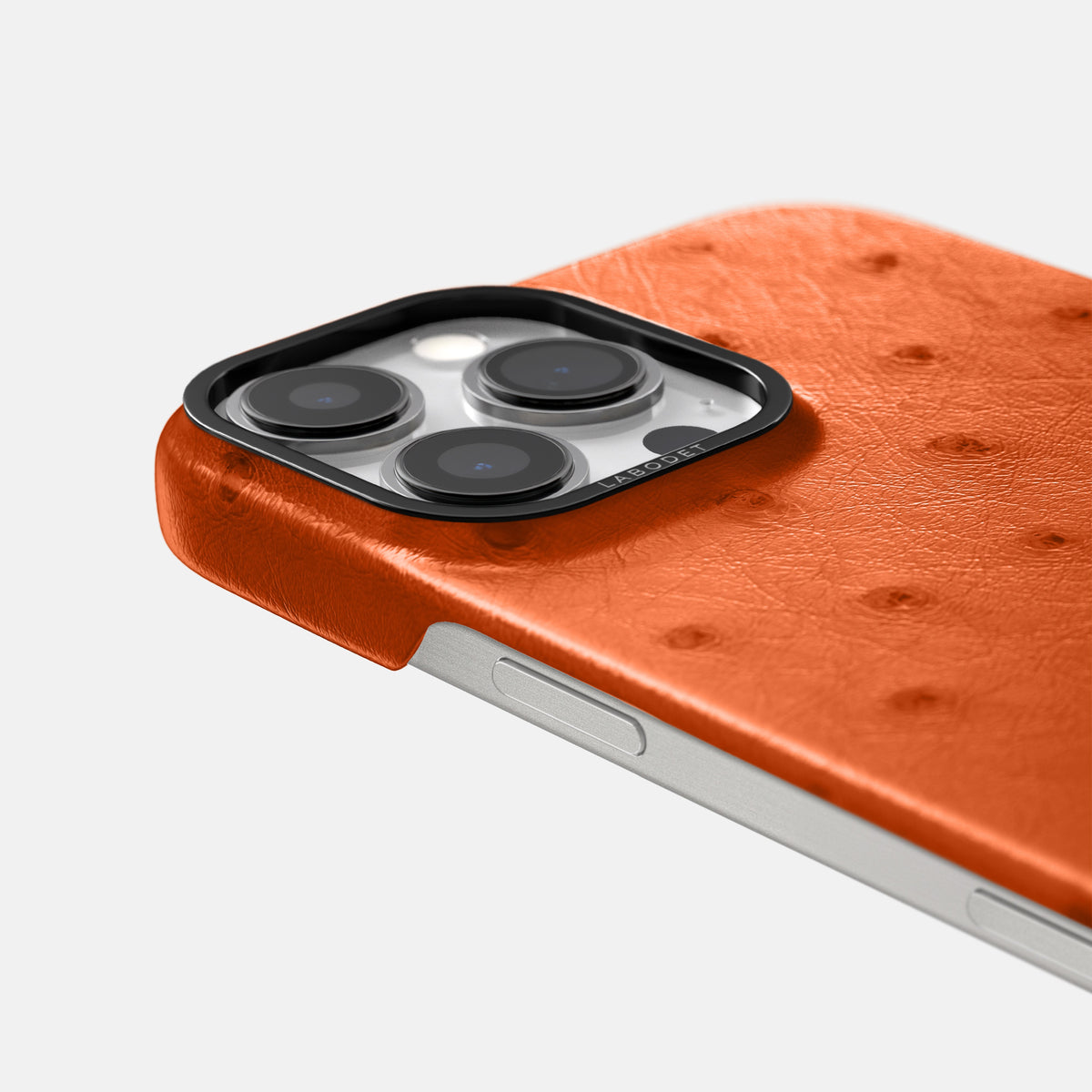Orange iPhone 16 Pro Max Classic Case Ostrich with Black Metal -6 | Orange-Black