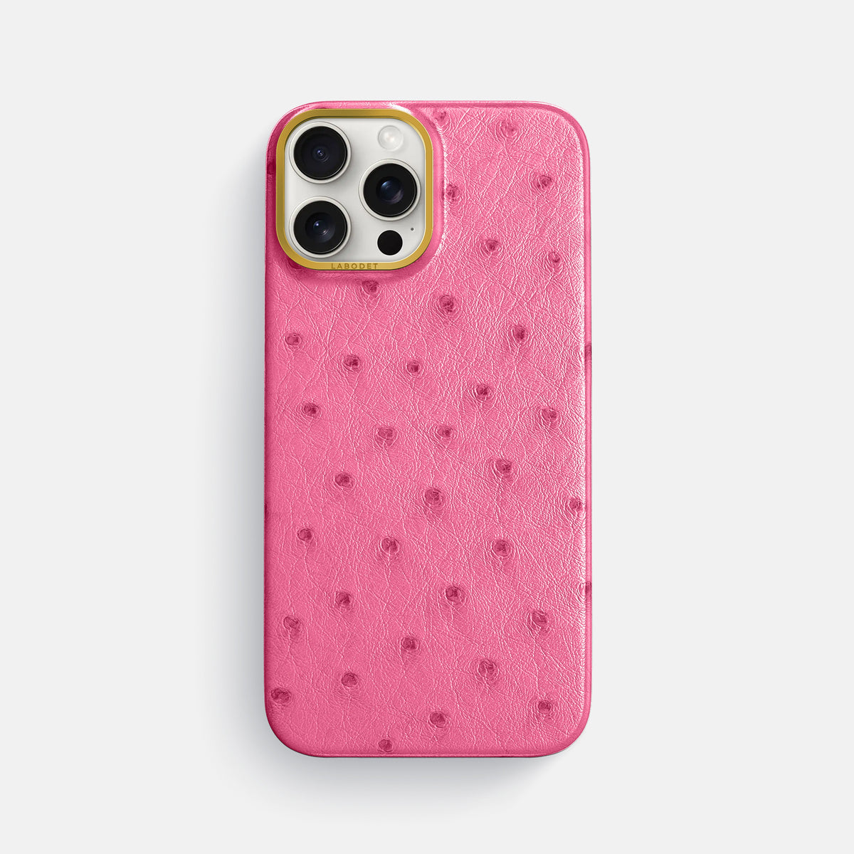 Pink iPhone 16 Pro Max Classic Case Ostrich with Gold Metal -1 | Pink-Gold