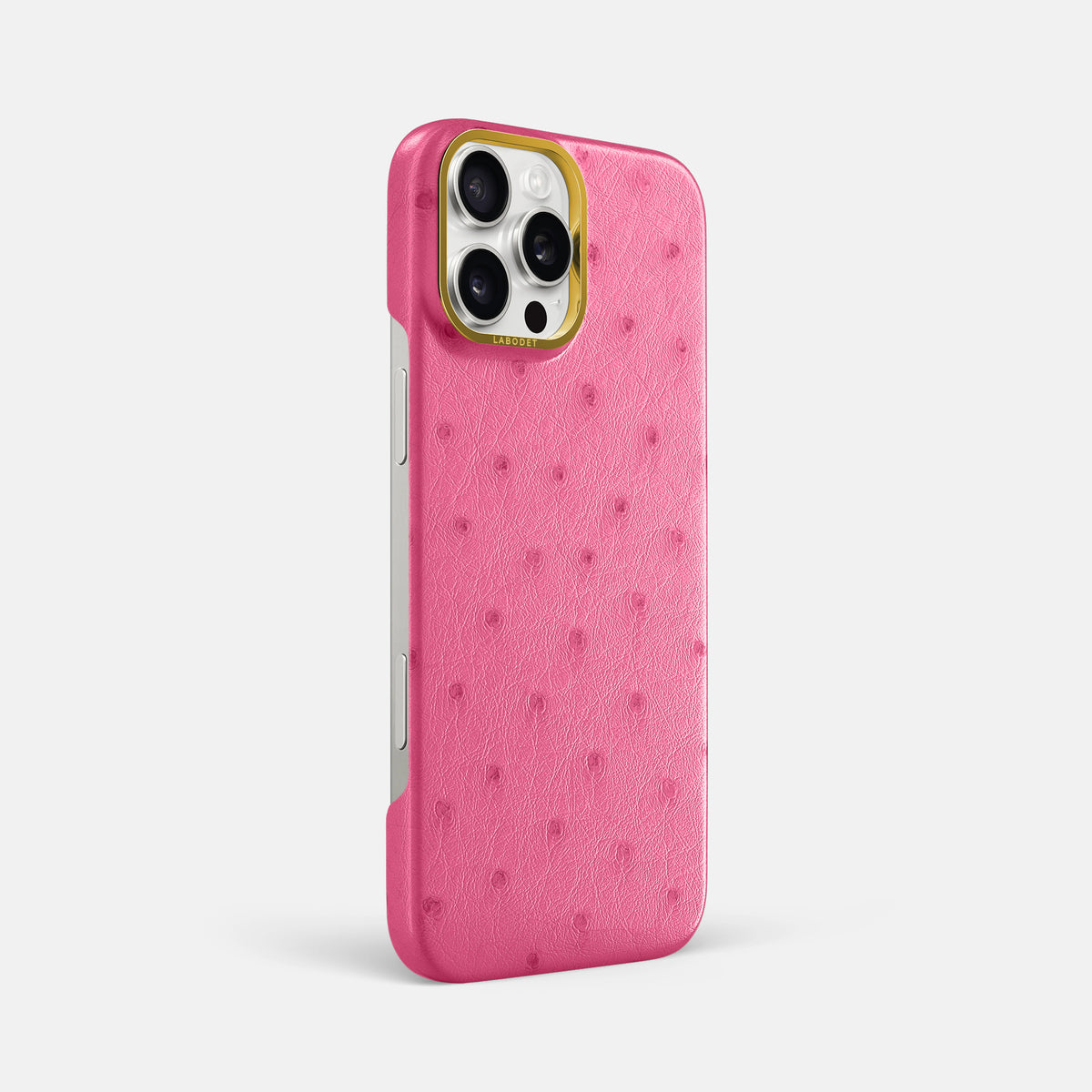 Pink iPhone 16 Pro Max Classic Case Ostrich with Gold Metal -2 | Pink-Gold