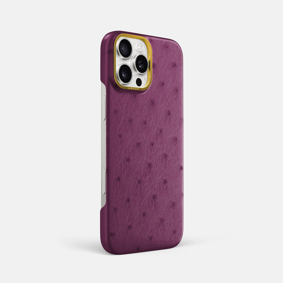 Purple iPhone 16 Pro Max Classic Case Ostrich with Gold Metal -2 | Purple-Gold