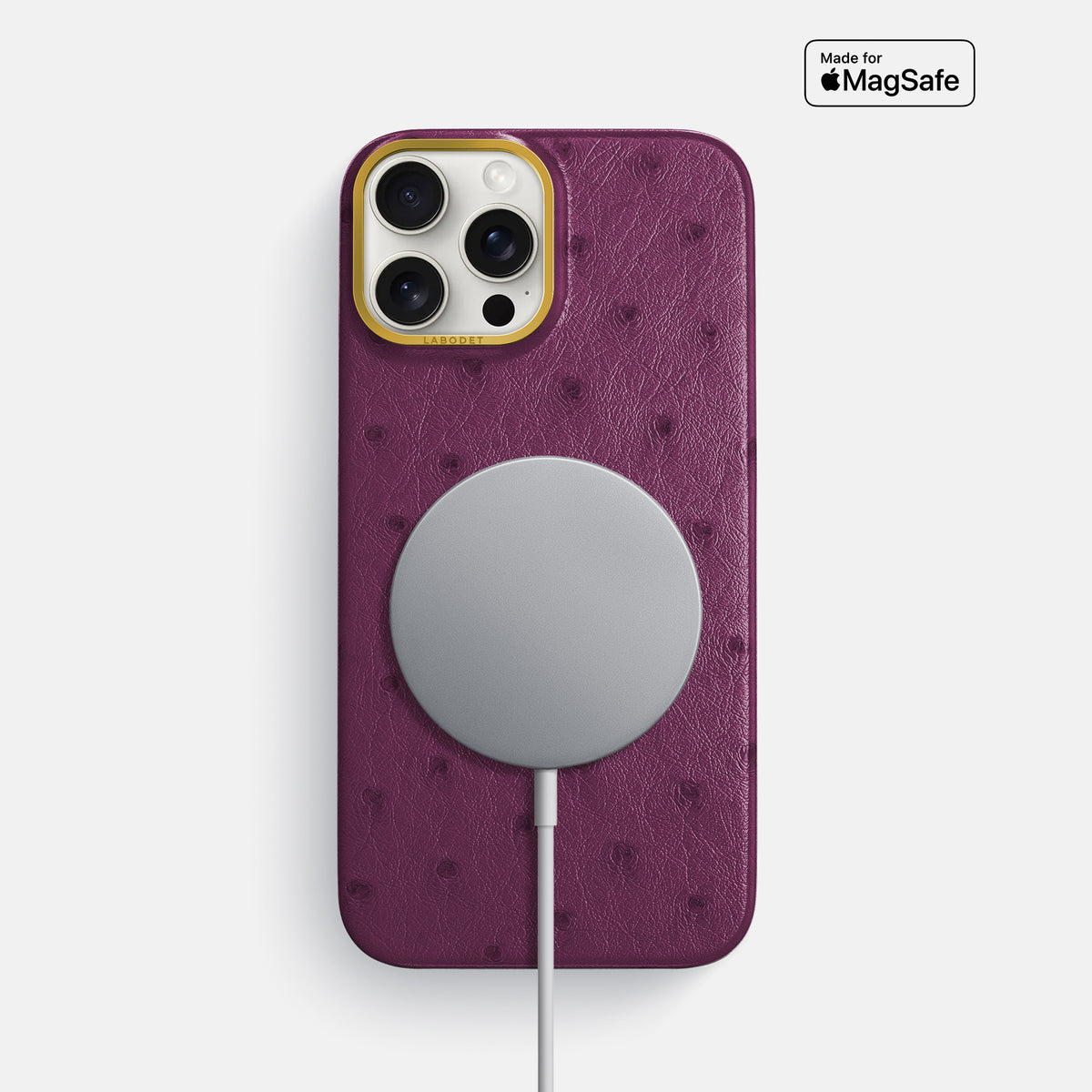 Purple iPhone 16 Pro Max Classic Case Ostrich with Gold Metal -5 | Purple-Gold