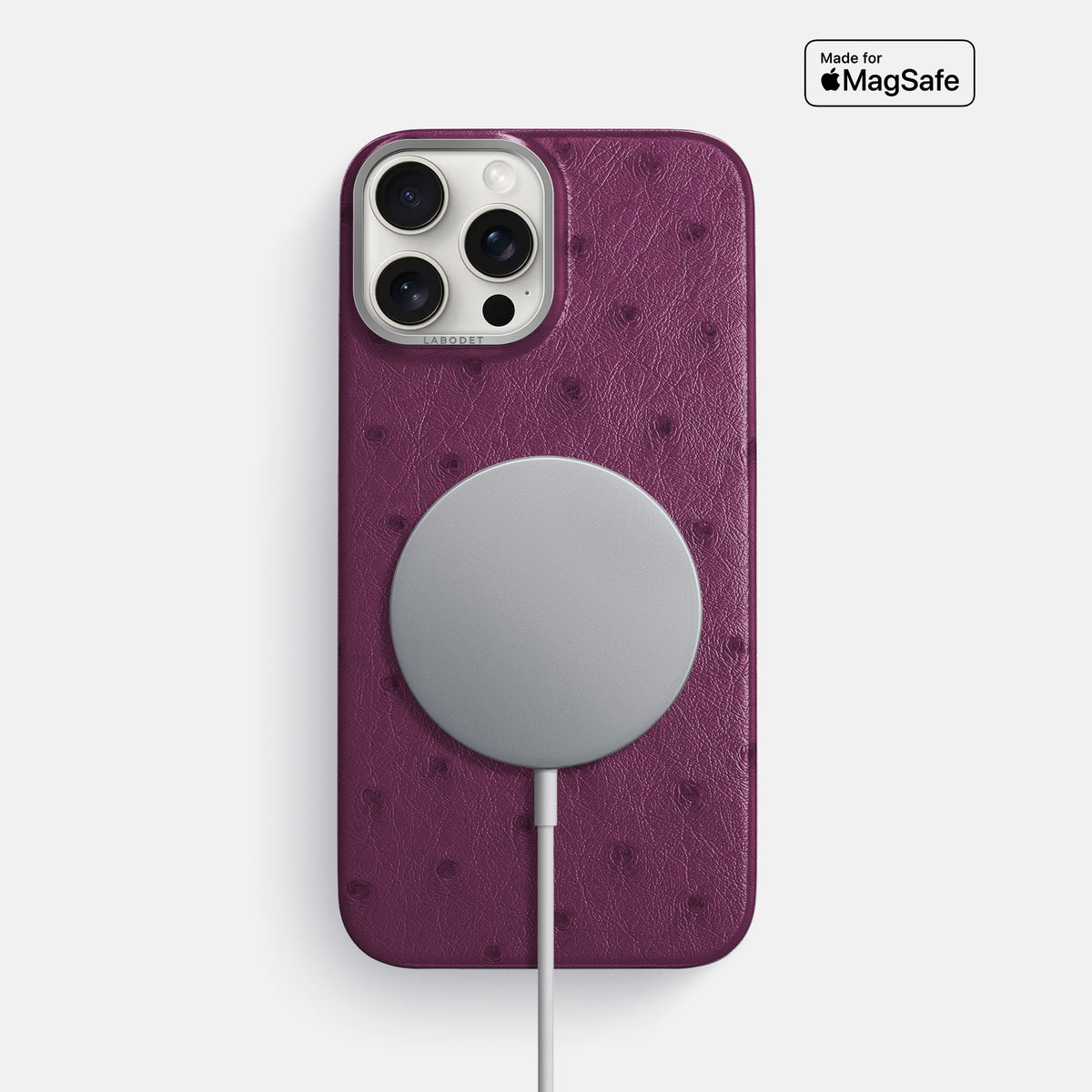 Purple iPhone 16 Pro Max Classic Case Ostrich with Steel Metal -5 | Purple-Steel