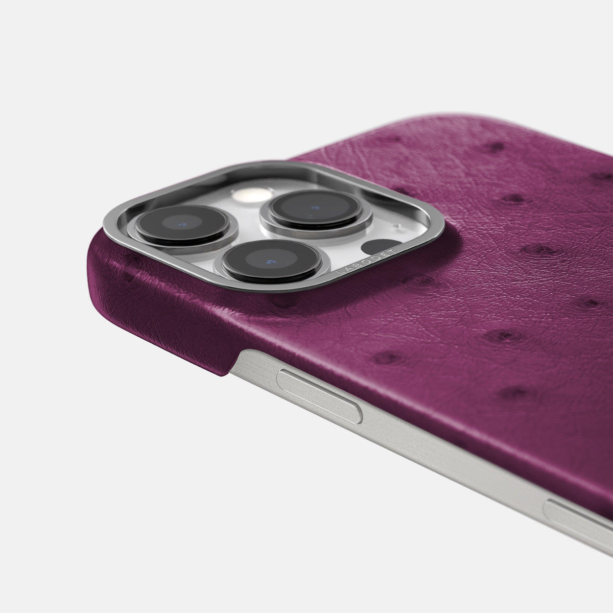 Purple iPhone 16 Pro Max Classic Case Ostrich with Steel Metal -6 | Purple-Steel
