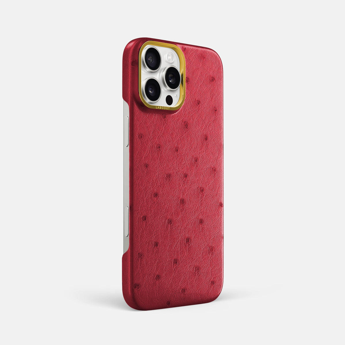 Red iPhone 16 Pro Max Classic Case Ostrich with Gold Metal -2 | Red-Gold