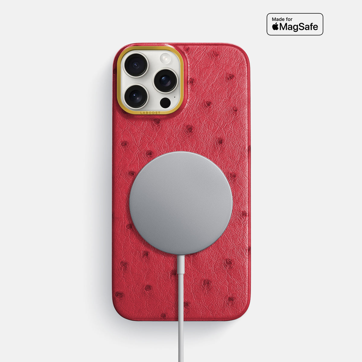 Red iPhone 16 Pro Max Classic Case Ostrich with Gold Metal -5 | Red-Gold