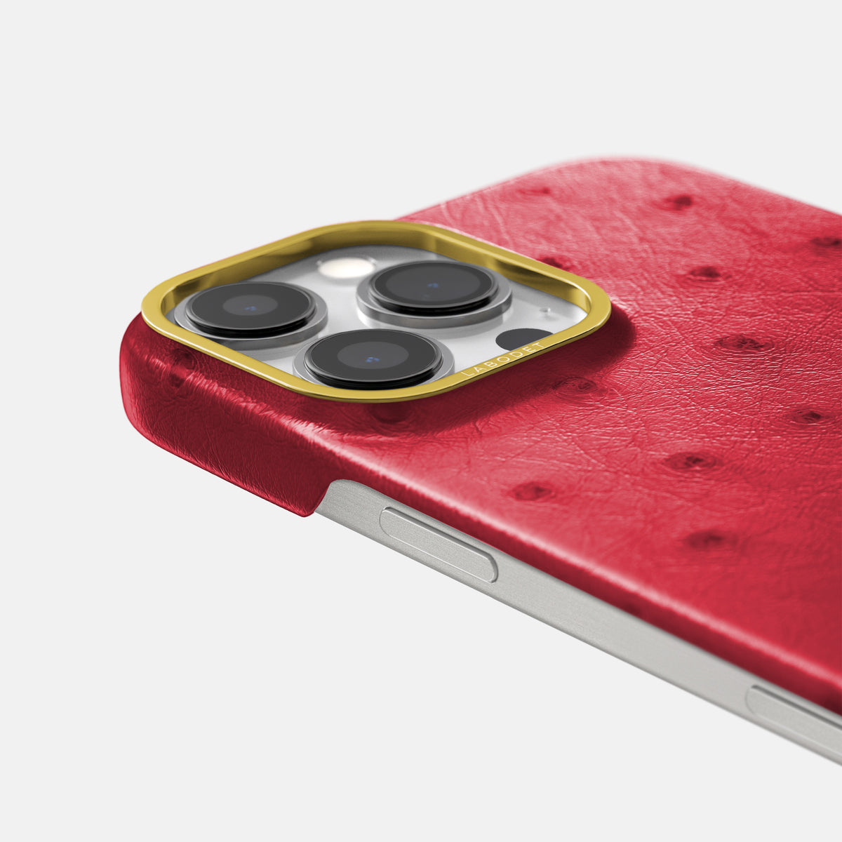 Red iPhone 16 Pro Max Classic Case Ostrich with Gold Metal -6 | Red-Gold