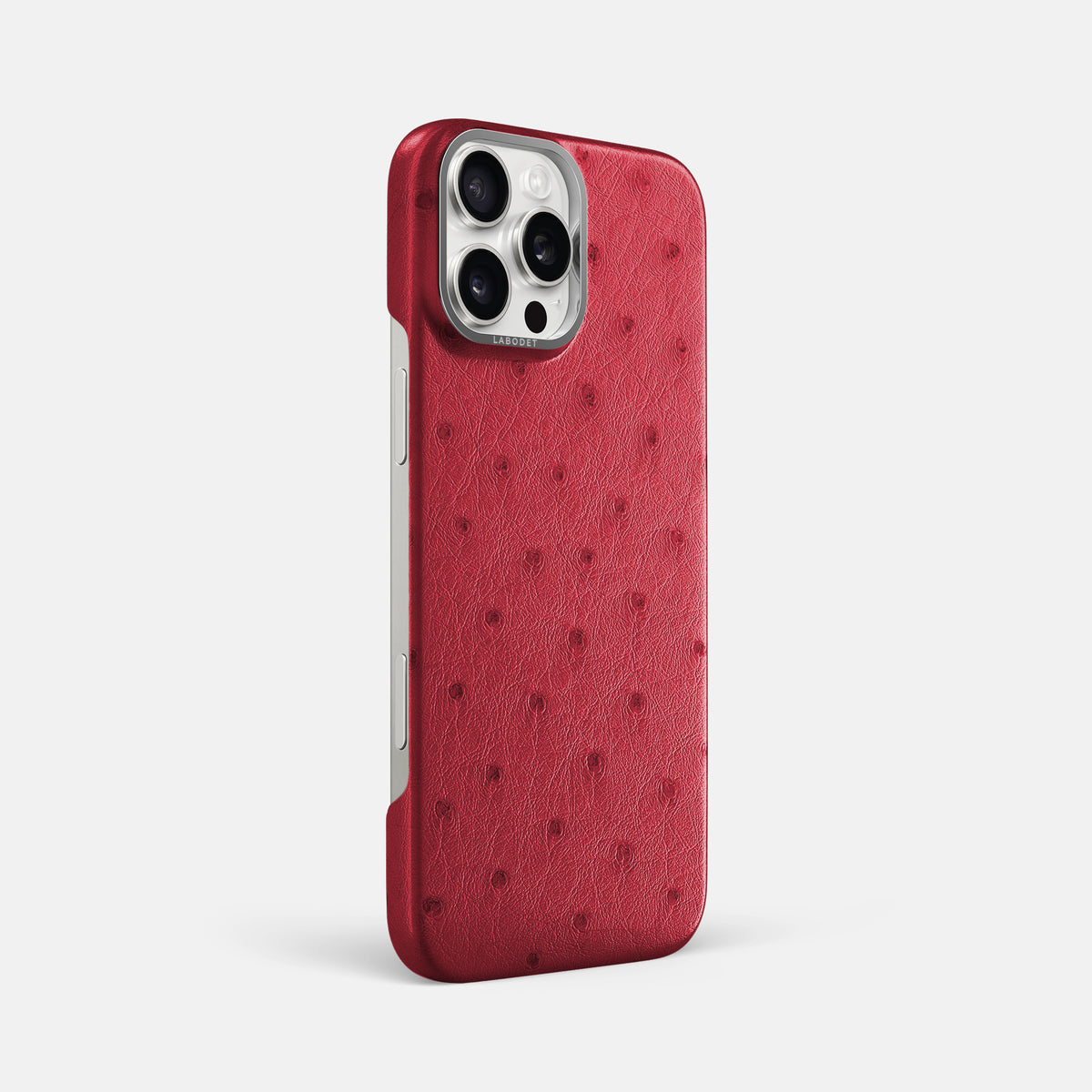 Red iPhone 16 Pro Max Classic Case Ostrich with Steel Metal -2 | Red-Steel