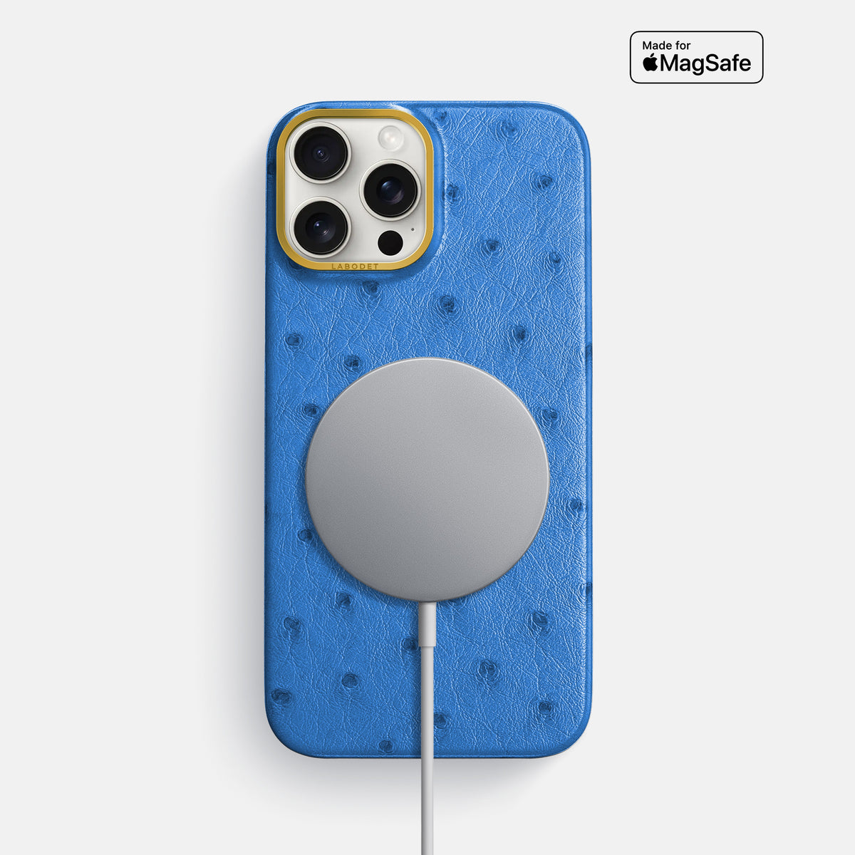 Royal-Blue iPhone 16 Pro Max Classic Case Ostrich with Gold Metal -5 | Royal-Blue-Gold