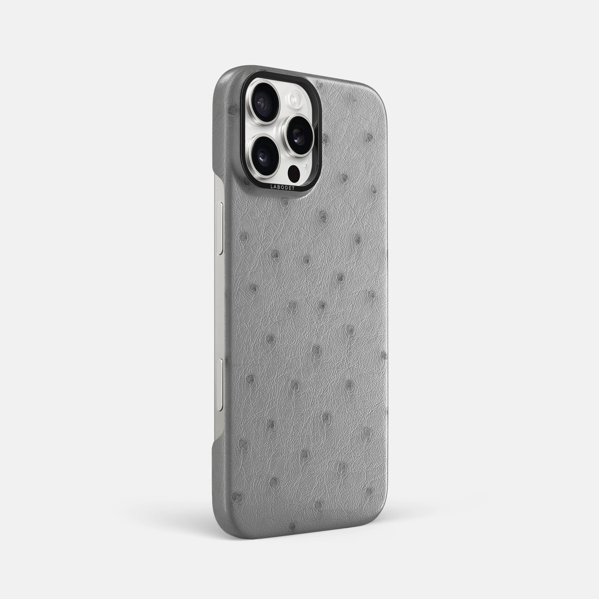 Silver iPhone 16 Pro Max Classic Case Ostrich with Black Metal -2 | Silver-Black