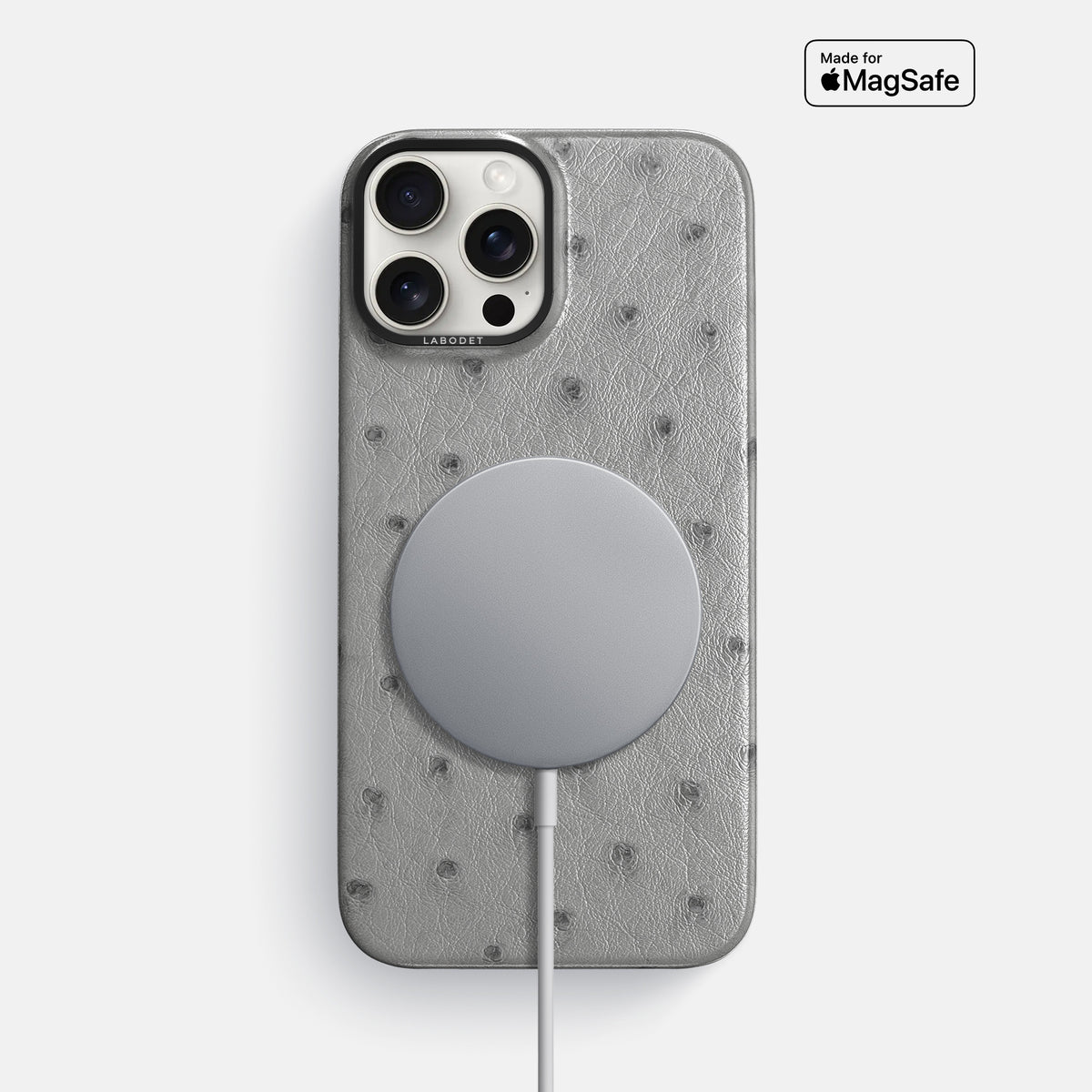 Silver iPhone 16 Pro MaxClassic Case Ostrich with Black Metal -5 | Silver-Black